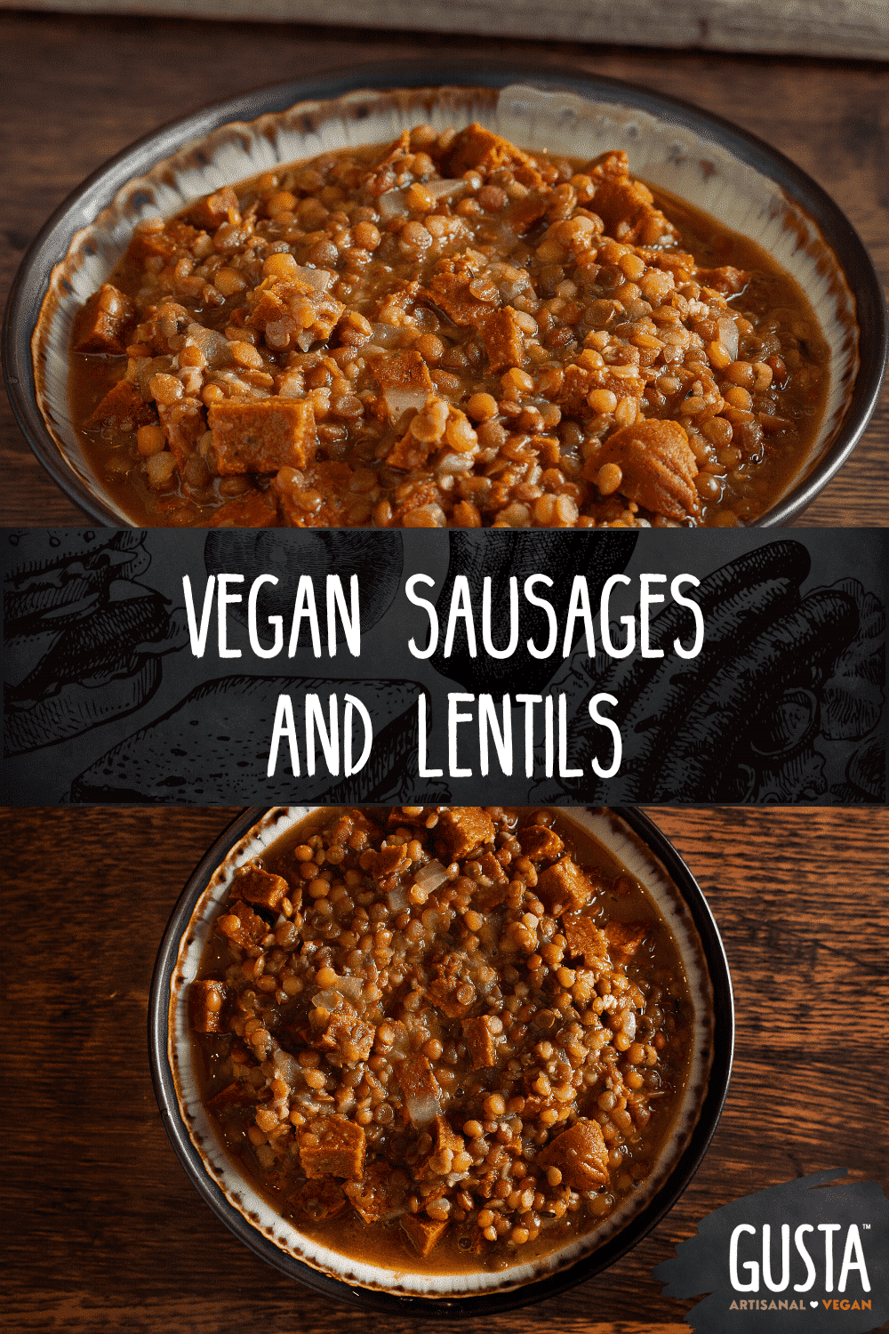 vegan sausages and lentils
